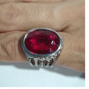 Statement Ring roter Stein silberfarben Modeschmuck mutig Cocktailring Größe 7,5 - Bild 1 von 5