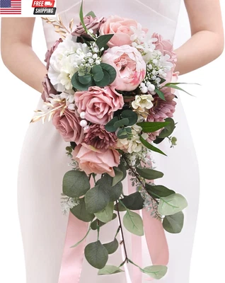 9.8 Inch Wedding Bouquets for Bride Bridesmaid, Dusty Pink Peonies Bridal Bouque - Image 1 of 4