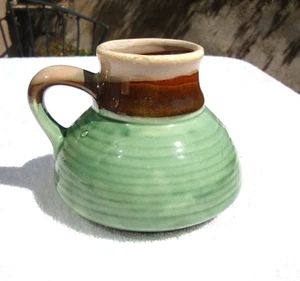 Vtg No Spill Travel Cup Wide Base Brown & Green Drip Glaze Mug Ceramic No Slip - Picture 1 of 5