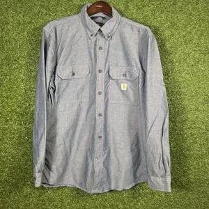 Carhartt Camicia Uomo Grande Blu Bottoni Abbigliamento da Lavoro Doppia Tasca Vestibilità Larga TW4368 - Foto 1 di 9