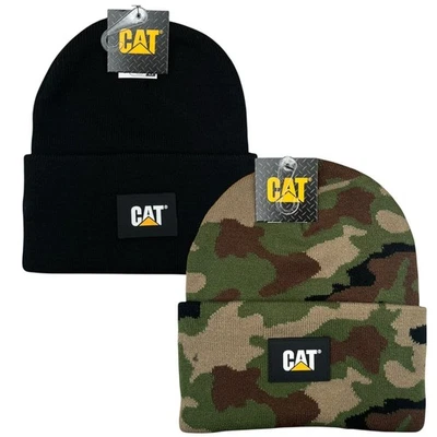 Gorros de punto Caterpillar para hombre con puño con etiqueta CAT negro y bosque camuflaje talla única Foto 1 de 4