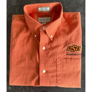 Cutter & Buck Oklahoma State Men's XL Orange Long Sleeve Plaid Grid Shirt OSU - Picture 1 of 10