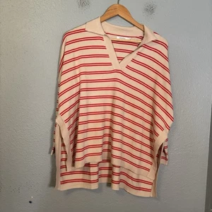 MERSEA Damen Anywear Polo Pullover rot creme gestreift Gr. Small Preppy Oversized - Bild 1 von 8
