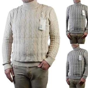 Maglione Dolcevita uomo Invernale Maglioncino Maglia Trecce Collo Alto Ciniglia - Picture 1 of 21