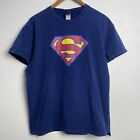 Y2K Superman Tee Shirt Sleepwear Superhero Blue Large Loose Fit DC Comics