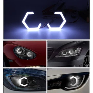 2X White Hexagon Shape LED Angel Eyes Halo Hex Ring Headlight DRL 12V 70 80 90MM - Picture 1 of 5