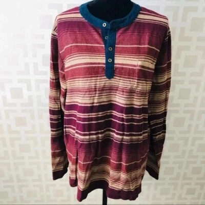 Top Henley de gran tamaño rojo tostado rayas manga larga se adapta a mujer XS-M hombre’s L Foto 1 de 4