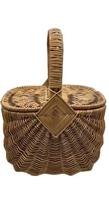 Basket Wicker Pic Nic Hamper Market Tote Fall Sturdy Handle Dual Lids Versatile - Picture 1 of 8