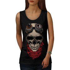 Pilot Fly Dead Skull Womens Tank Top, Athletic Sports Shirt