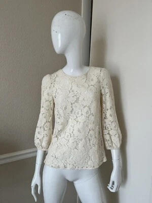 FRENCH CONNECTION NEW! Cream Lace Blouse w/ Bell Sleeves Sz US 4 NWOT! - Image 1 of 4