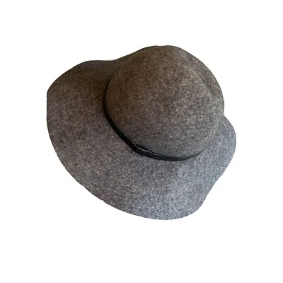 Charcoal Gray Wool Felt Floppy Boho Hat Faux Leather Trim One Size - Image 1 of 4