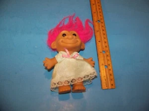 Vintage Russ Troll with Clothes (Light-Blue Dress) Pink Hair 4.0" - Picture 1 of 3