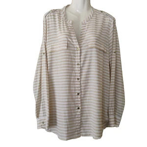Calvin Klein Blouse Button Down V Neck Long & Rolled Button Sleeve. Women's  XL - Picture 1 of 10