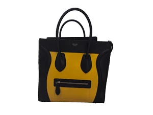Celine Micro Luggage Handbag In Drummed Calfskin Black & Orange - Picture 1 of 14