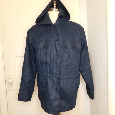Ralph Lauren Womens 1x Plus Linen Safari Hooded Jacket Navy Button Up - Image 1 of 4