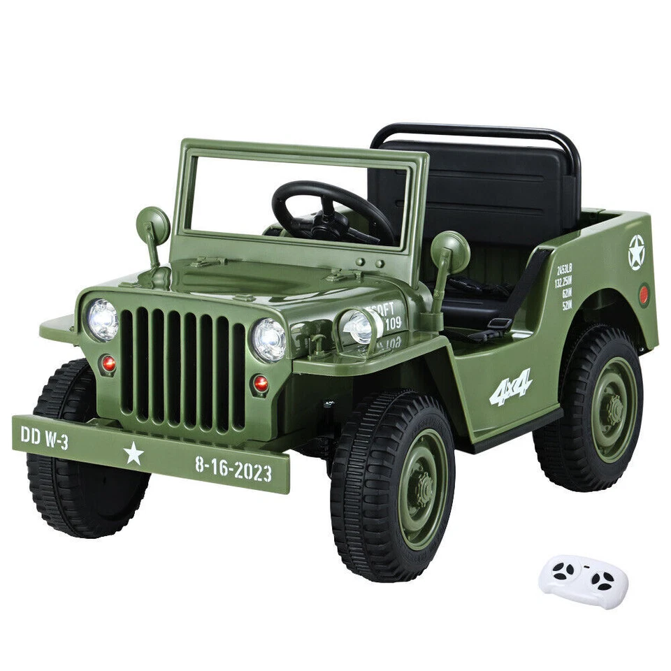 RIGO 12V Electric Military Jeep Ride On Toy Car - Green (RCAR-ARMYJEP-OL)