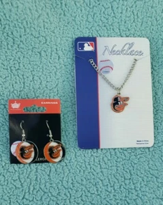 MLB Baltimore Orioles Necklace/Earring Set BASEBALL bird head jewelry AMINCO - Picture 1 of 3