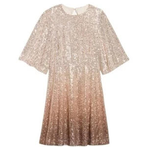 Antiguo Vestido de Fiesta Azul Marino Crema y Tostado Ombré Lentejuelas PEQUEÑO (606) - Imagen 1 de 5
