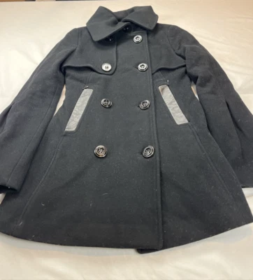 Casaco feminino Mackage lã pescoço falso XS casaco ervilha preto - Imagem 1 de 4