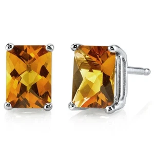 1.67 ct Radiant Cut Orange Citrine Stud Earrings in 14K White Gold - Picture 1 of 4
