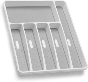 Silverware Organizer 6 Slots Tray Drawer Kitchen Utensil Tray Organizer, White - Picture 1 of 6