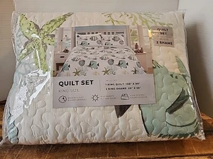 Fish Coral& King Coastal Quilt Bedding Set Summer Coastal Quilt with Shams 3Pcs - Picture 1 of 5