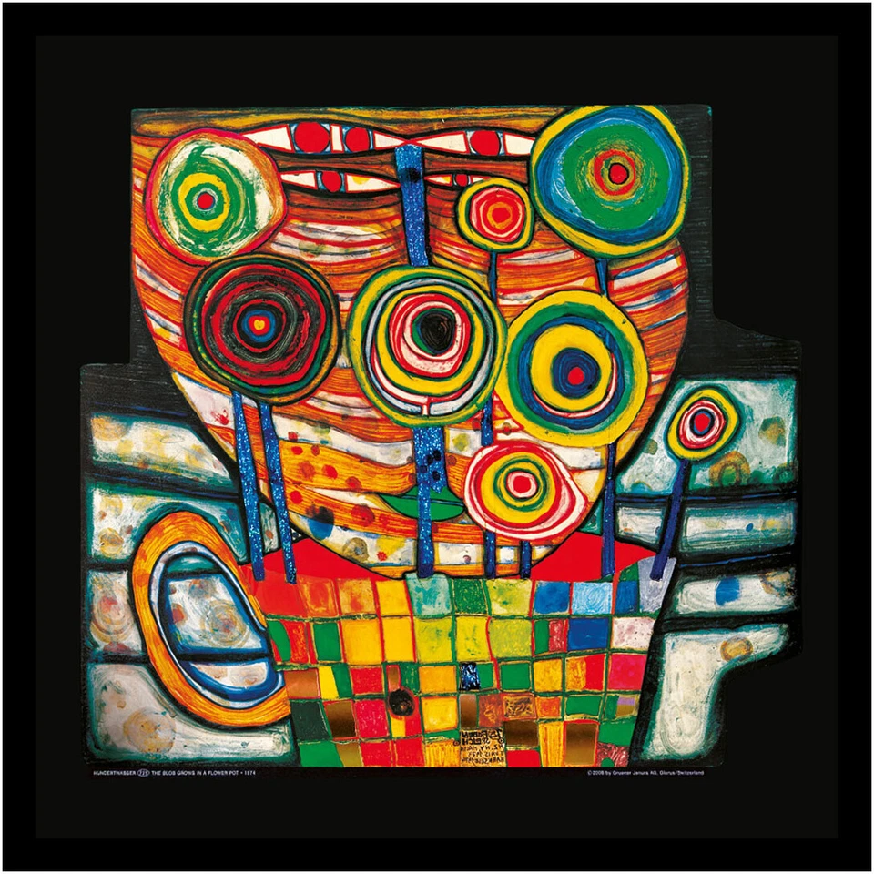 Hundertwasser Poster Kunstdruck im Rahmen The Blob grows in a flower pot 48x48cm - Bild 1 von 1