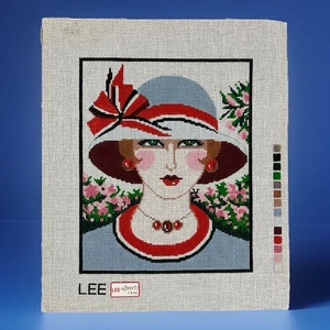 Lee Handpainted Needlepoint Canvas Vogue Woman In Hat Floral - Picture 1 of 10