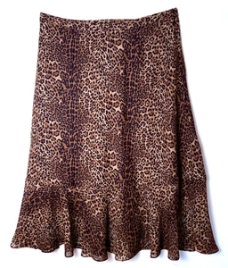 Coldwater Creek XL Animal Print Midi Skirt Ruffled Sheer Lined Zip BOHO Festival - Picture 1 of 7