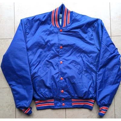 New York 90s DeLONG bomber jacket windbreaker M blue Mets Knicks vintage - Image 1 of 3