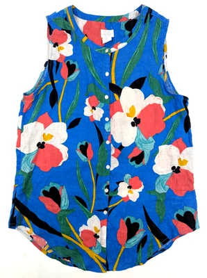 Sigrid Olsen Boho Artisanal 100% Linen Colorful Floral Vest Women S Lightweight - Image 1 of 4