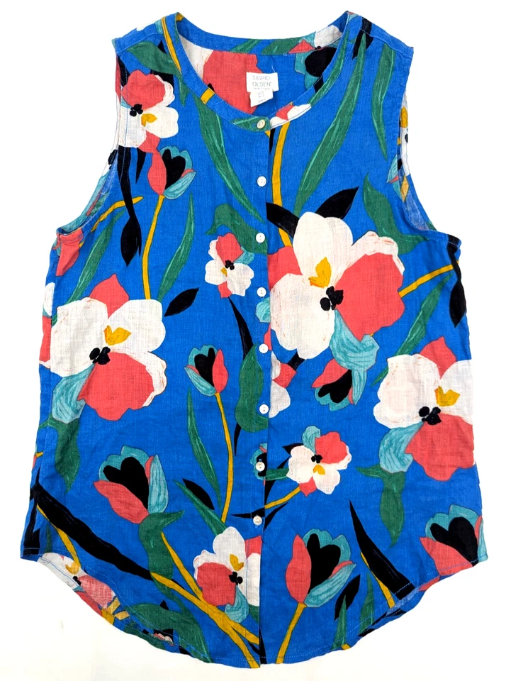 Sigrid Olsen Boho Artisanal 100% Linen Colorful Floral Vest Women S Lightweight - Image 1 of 4