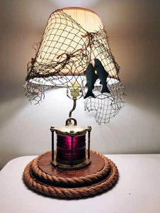 Vintage maritime rote Fresnellampe modern Metall NY Bronze Schreibtisch- oder Schiffsleuchte - selten - Bild 1 von 14