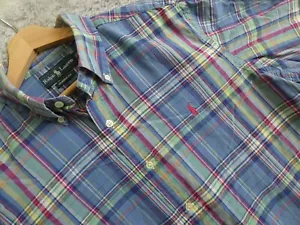 Camicia Ralph Lauren uomo taglia L blu a quadri manica corta con bottoni vestibilità classica - Foto 1 di 8