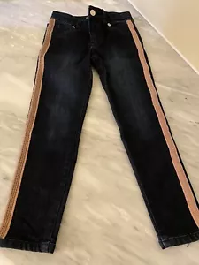Girls Cat & Jack Super Skinny Rose gold Beaded Tuxedo striped Jeans size 6 - Picture 1 of 6