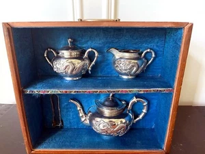 Chinese Export Silver Tea Set with Original Box Zee Wo - Picture 1 of 12