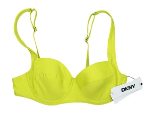 DKNY Underwire Padded UPF 40+ Women's Swimwear Bikini Top S NWT Fluro Yellow - Picture 1 of 2