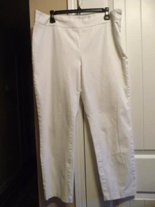 Lands’ End White Flat Front Pants w/Side Zipper, Fit 2, Size 14 - Picture 1 of 2