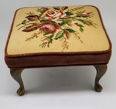 Vintage Ornate Victorian Ivory And Velvet Needlepoint Foot Stool Claw Feet 12x8  • 74.99£