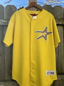 Vintage 90s Houston Astros Jersey Gold Majestic Mens Adult Large Stitched Star - Picture 1 of 8
