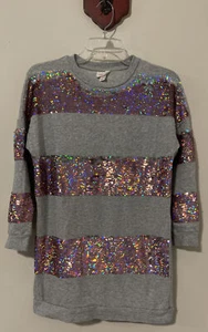 Cat Jack Girls -Large 10/12- Gray Sequined Tunic Style Sweatshirt Blouse! A6089 - Picture 1 of 8