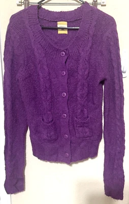 Cárdigan para mujer Fossil tejido con cable talla grande púrpura mezcla de lana abotonada Y2K Foto 1 de 4