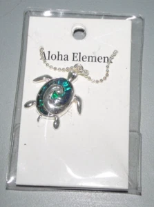 Aloha Element Blue Opal Sea Turtle Swirl Silver-Tone Ball Chain 18" Necklace NWT - Picture 1 of 2