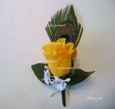 Pluma de pavo real rosa pin boutonniere ~ ramillete ~ su elección ~ novio ~ graduación ~ boda Foto 1 de 4