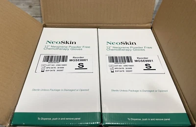 Guantes de examen Neo Skin 12" neopreno estériles *Funda de 100 pares* Talla: Pequeña *Ver fecha* Foto 1 de 4