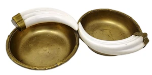 VTG Italian Brass Faux Tusk Horn Trinket Bowl Dish Centerpiece Decor MCM Regency - Picture 1 of 21