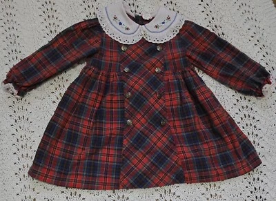 Vintage Girls Dress Sz 4 Red Plaid Lace Ruffle Long Sleeves Holiday Cottagecore - Image 1 of 4