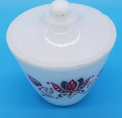 Fire King White Modern Tulips Splashproof Drippings / Grease Jar / Bowl With Lid - Image 1 of 4
