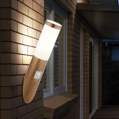 Außenleuchte Wandlampe Bewegungsmelder Fackelleuchte Gartenlampe Holzoptik opal - Bild 1 von 4