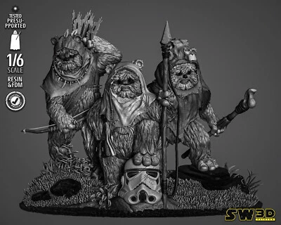 Ewok 3d Printed Figures, Star Wars Return of the Jedi Collectible, Unpainted - Image 1 of 4